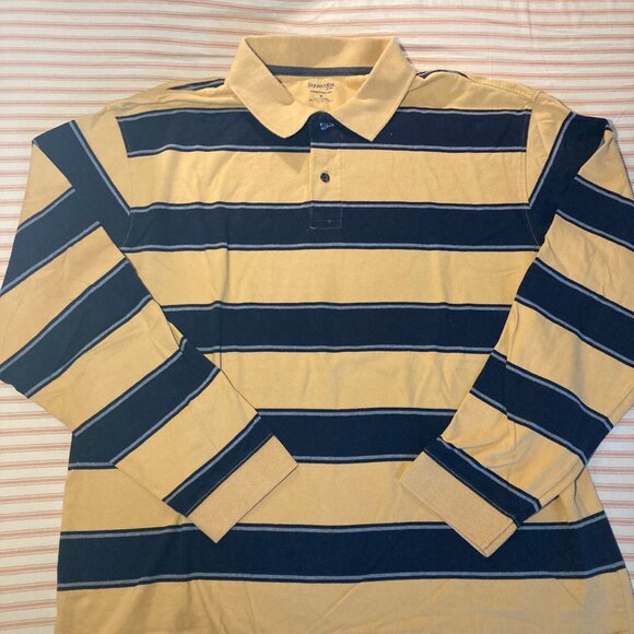Mens Yellow Stripped Long Sleeve Polo Shirt - Picture 2 of 5